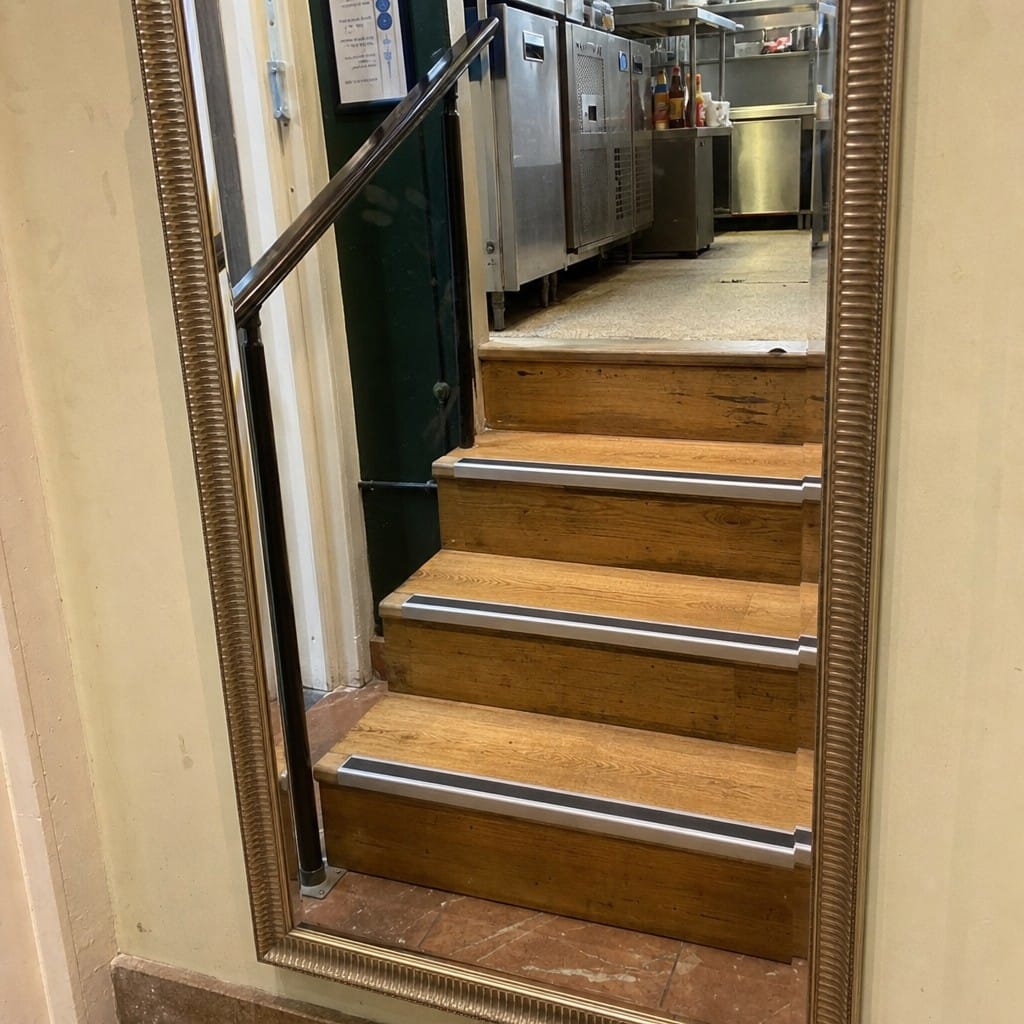 Customer photo review of Aluminium Stair Nosing 60x55mm Heavy Duty Square Back PVC Insert