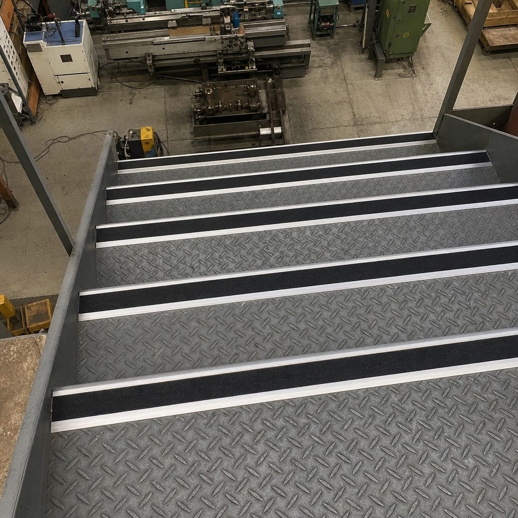 Customer photo review of Aluminium Stair Nosing 3.22m Square Edge | Heavy Duty Anti-Slip Insert