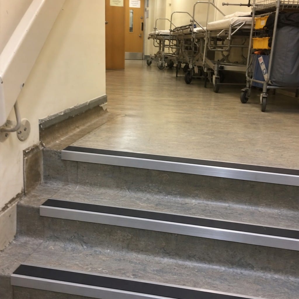 Customer photo review of Aluminium Stair Nosing 60x55mm Heavy Duty Rakeback PVC Insert