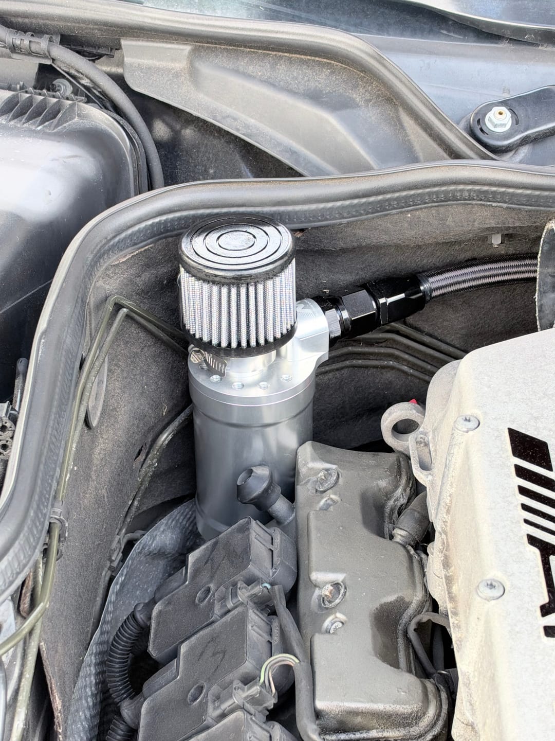 Customer photo review of Motion Raceworks Top Loader Billet Oil Catch Can Clear Anodized ( Single 12 AN Port )