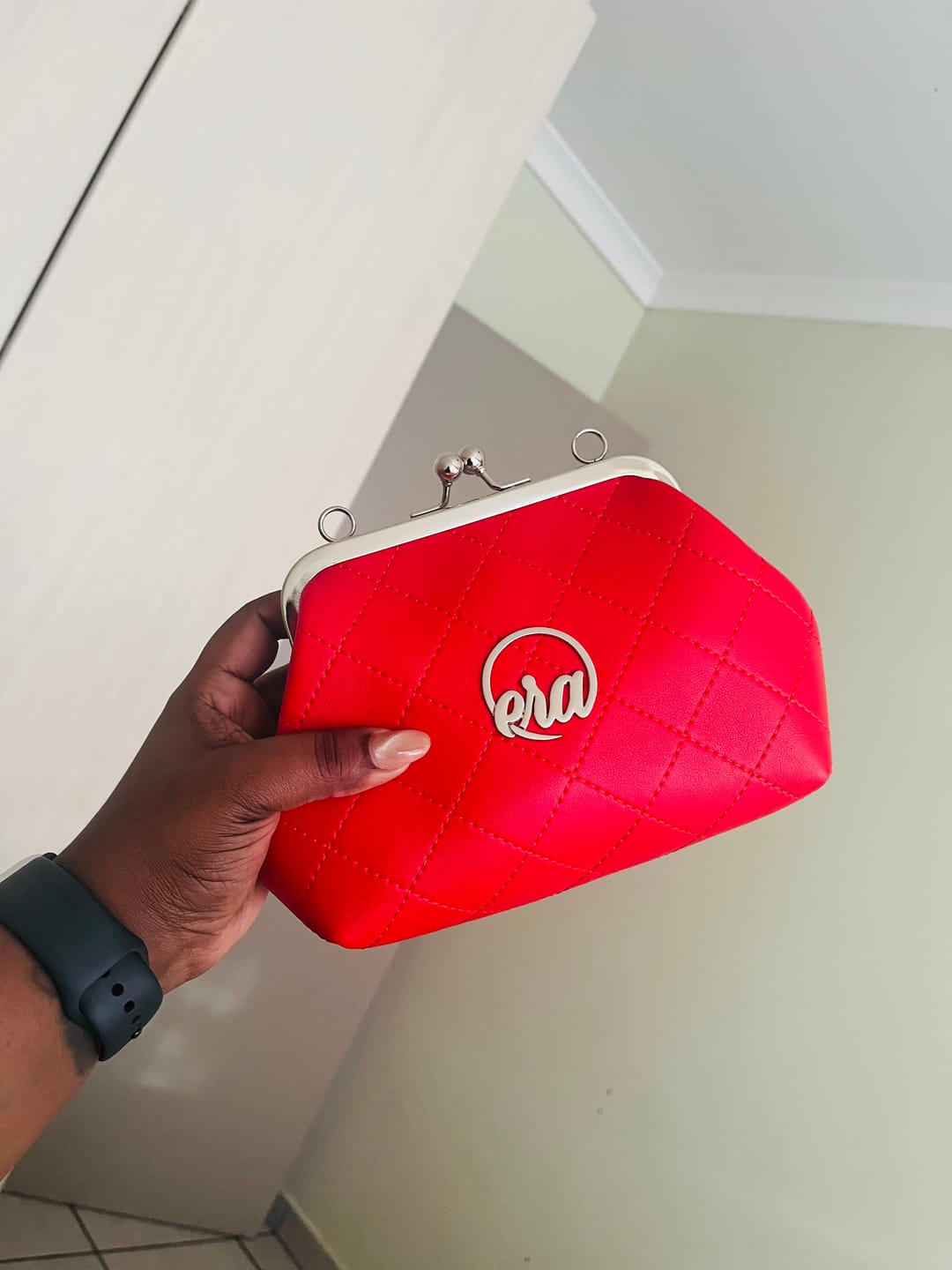 Customer photo review of ERA Mini Kisslock Chain Bag – Red