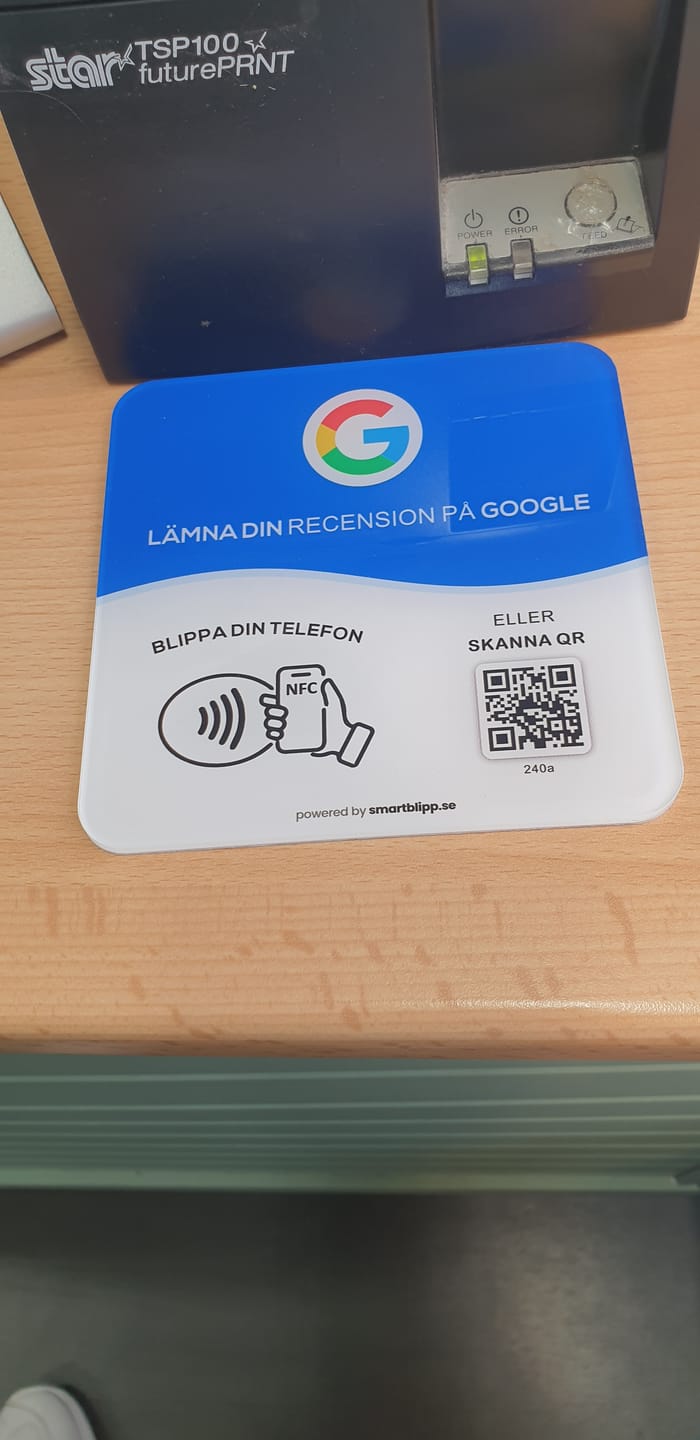 Customer photo review of Google Recensionsskylt – Blippa & få fler recensioner direkt