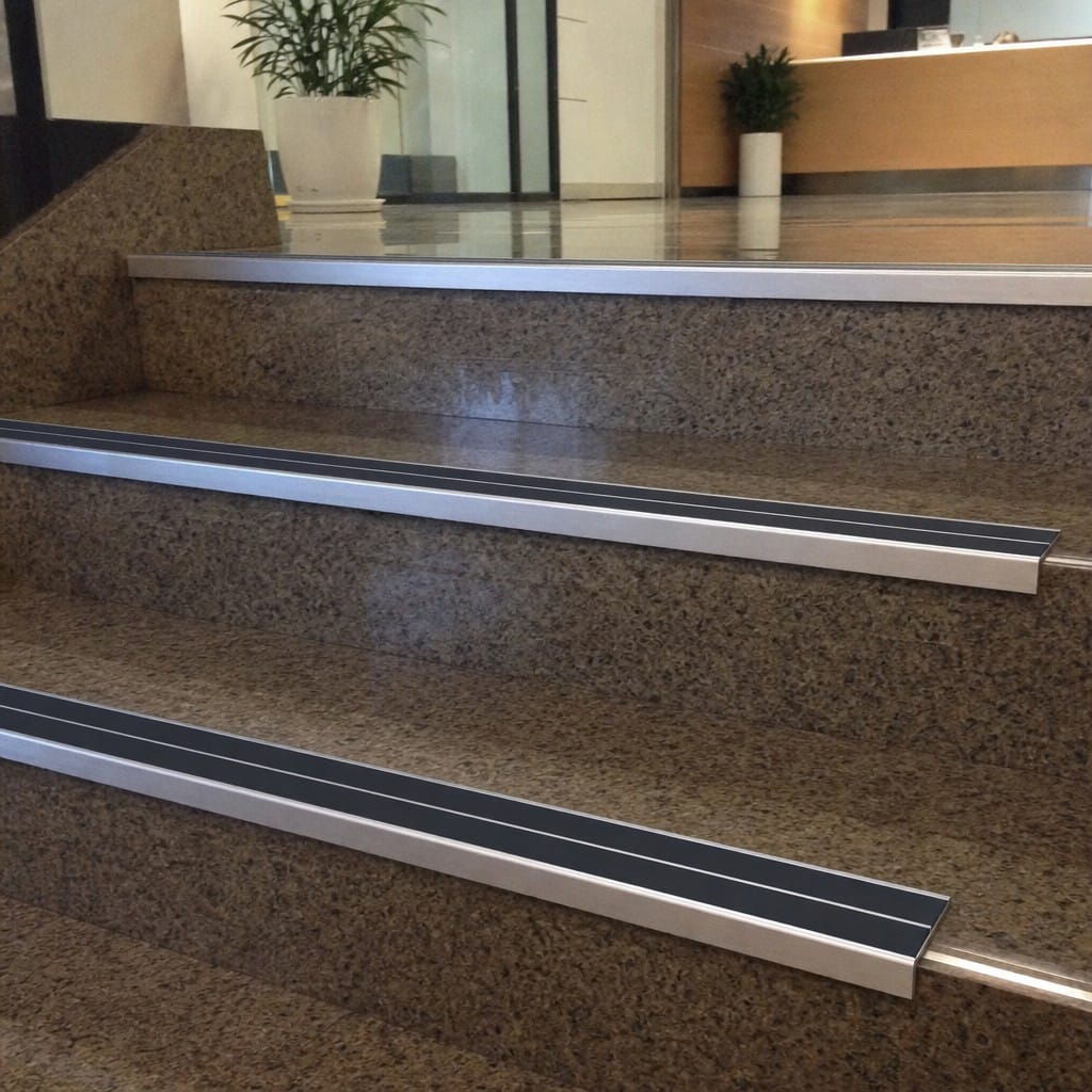 Customer photo review of Aluminium Stair Nosing 85x32mm Rake Back, Twin Anti-Slip PVC Inserts
