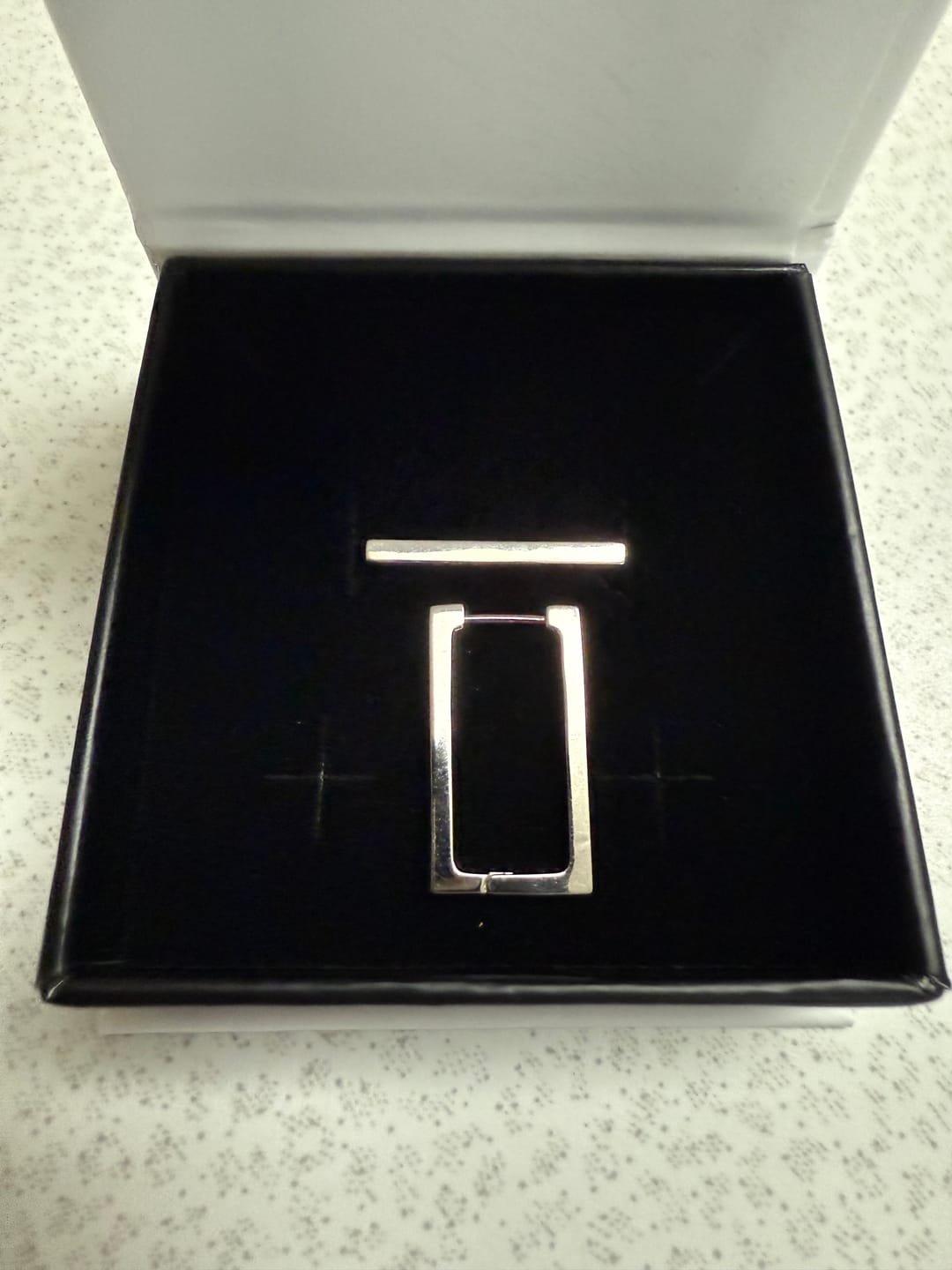 Customer photo review of Annalise 18k White Gold Plated 24mm Silver Square  Hoop Earrings
