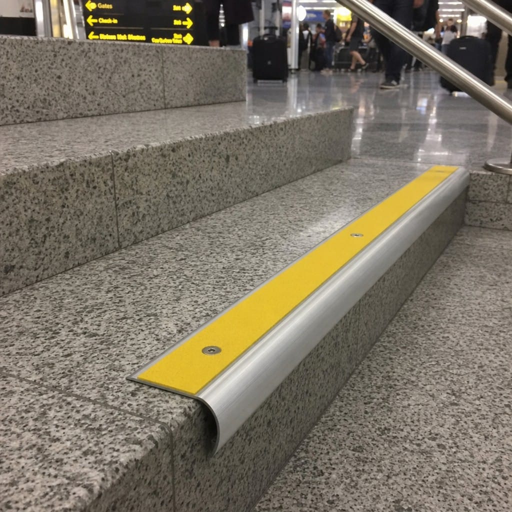 Customer photo review of Aluminium Stair Nosing 60 x 39mm Bullnose with Anti-Slip PVC Insert