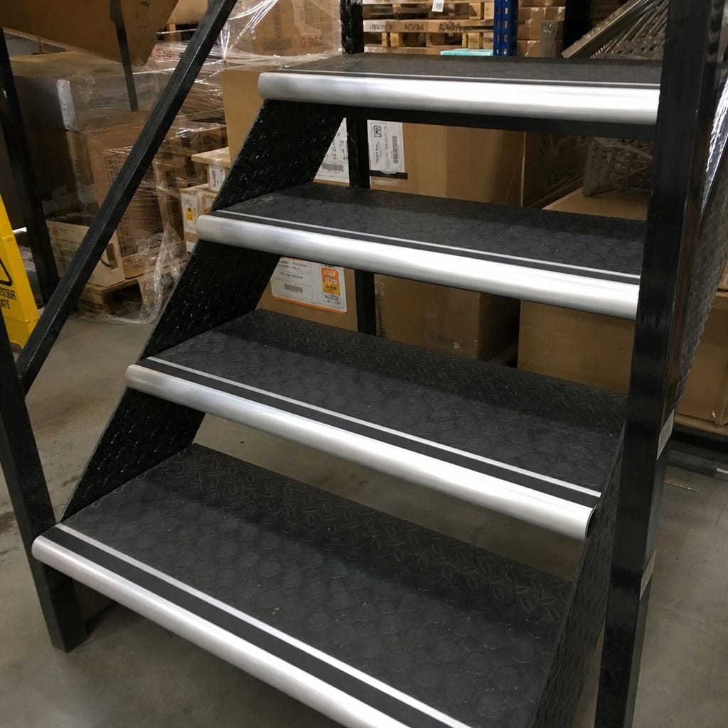 Customer photo review of Aluminium Stair Nosing 2.75m Bullnose Single Insert 57mm