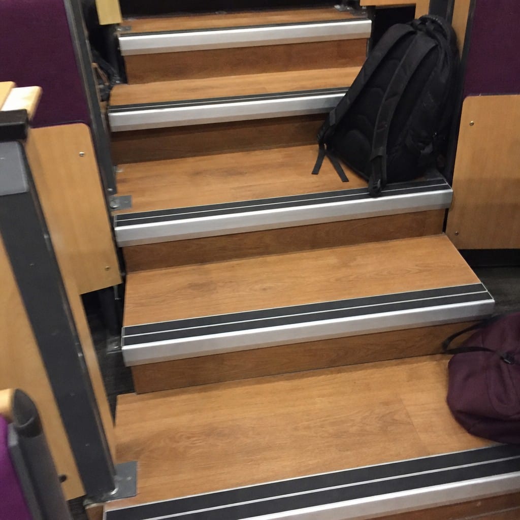 Customer photo review of Heavy Duty Chevron Aluminium Stair Nosing 2.75m, Double Insert, 60mm Riser