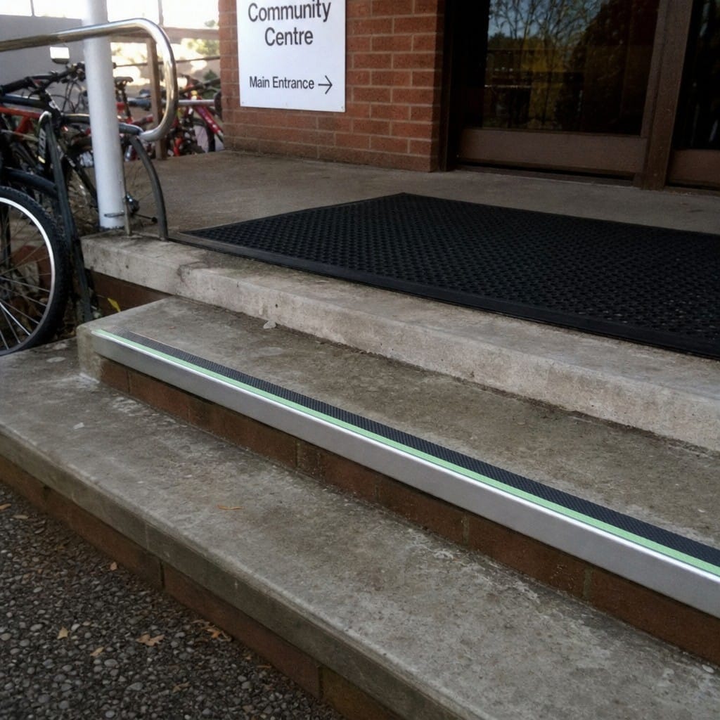 Customer photo review of Aluminium Stair Nosing 57x32mm Outdoor Grade Anti Slip Glow Edge