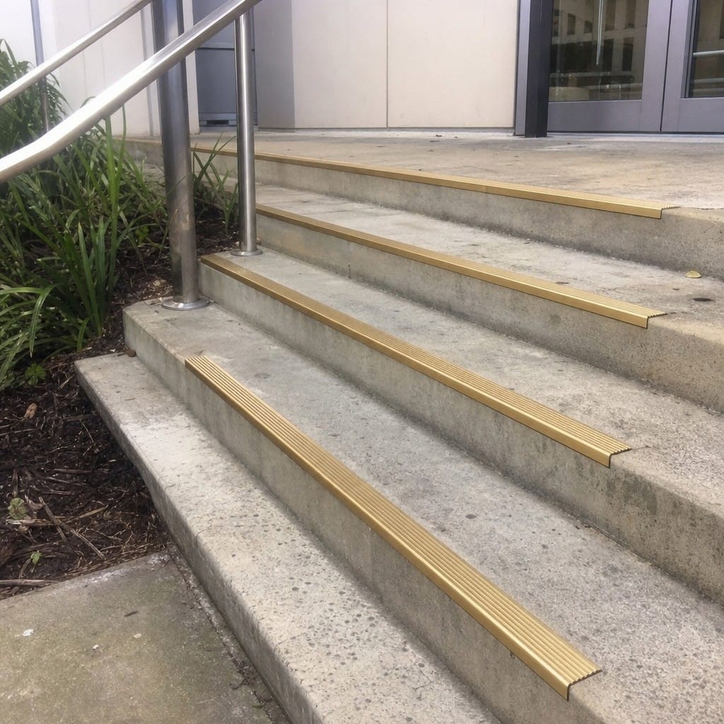 Customer photo review of Solid Brass Stair Nosing 67x55mm Serrated Tread Square Edge, Cut to Size 700-2700mm