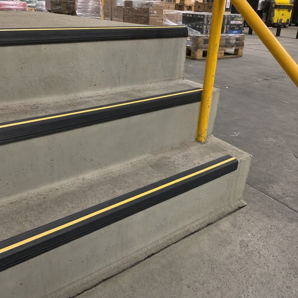 Customer photo review of Anti Slip Stair Nosing 40x40mm Flexible PVC Black & Yellow 1.2m