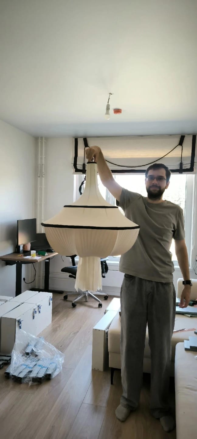Customer photo review of French Vintage Fabric Hanging Ceiling Lamp - Wabi-Sabi Retro Cloth Pendant Light Chandelier for Bedroom, Loft, Living Room & Hotel Lobby