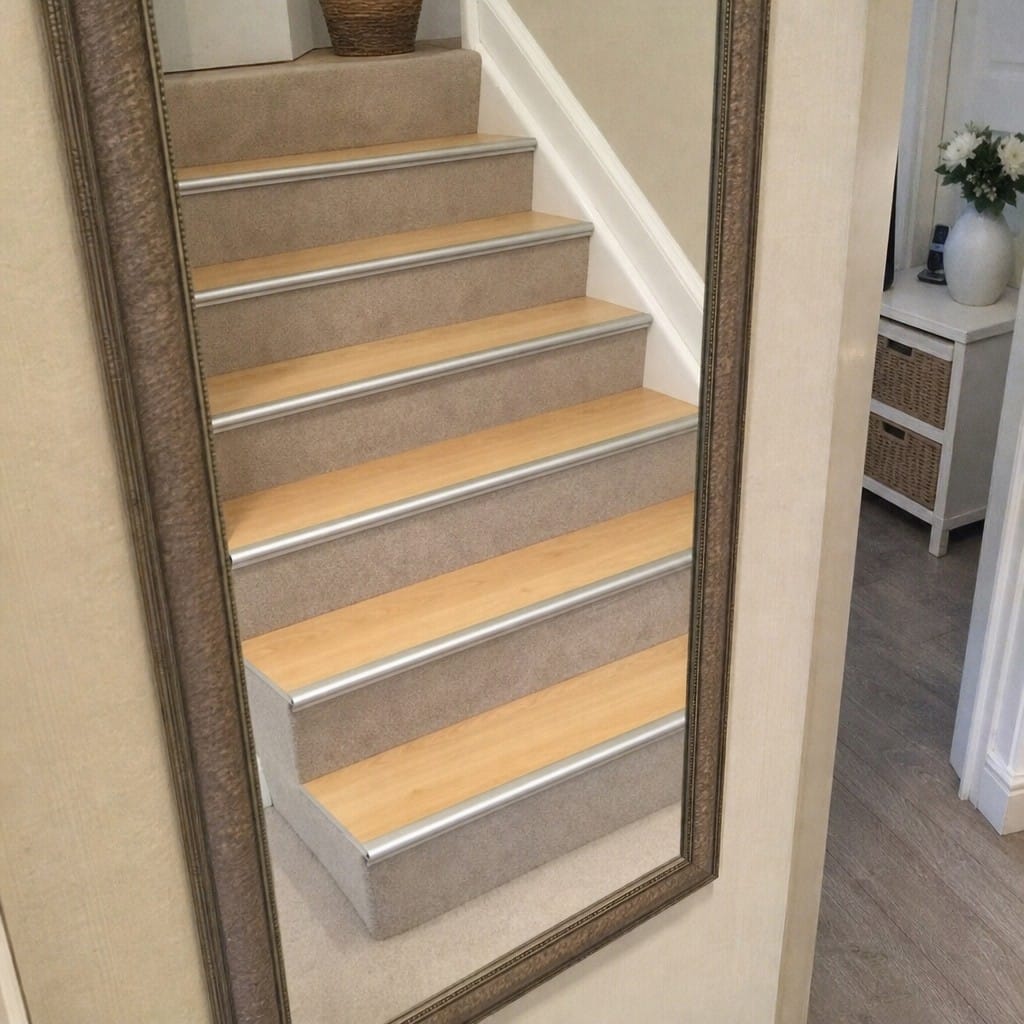 Customer photo review of Laminate Stair Nosing | Push-In Aluminium Step Nose | 2.7m | Silver & Oak