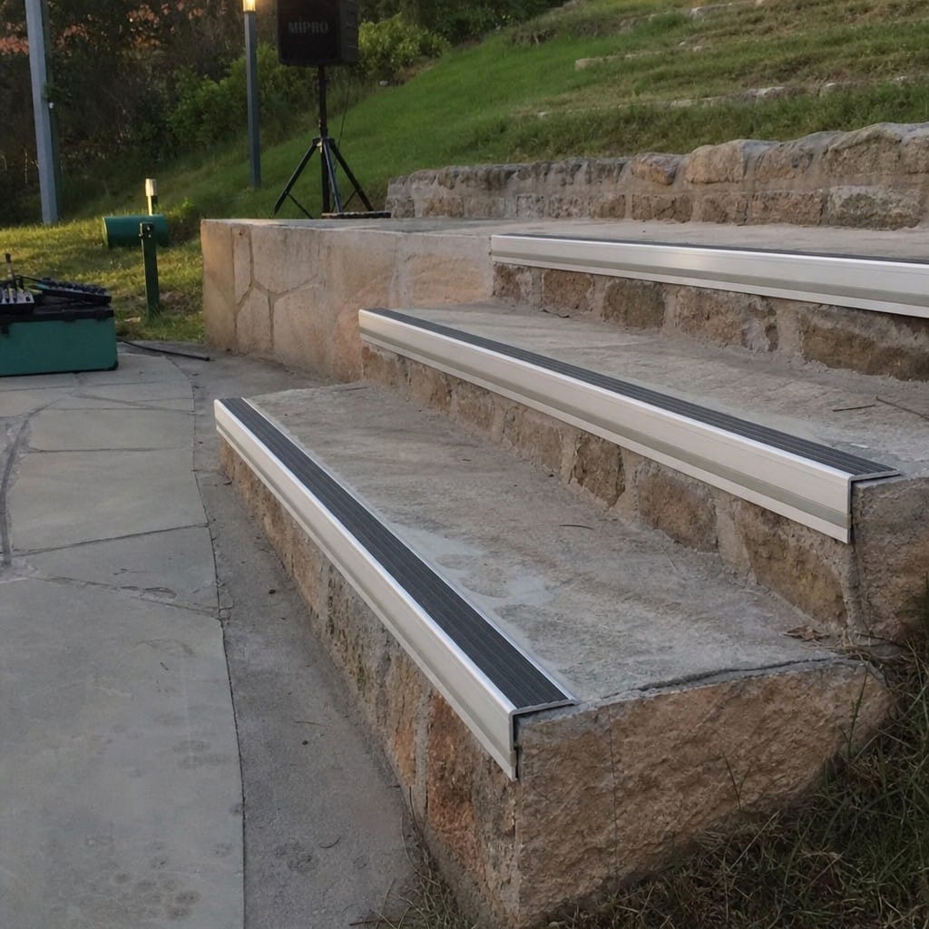 Customer photo review of Aluminium Stair Nosing 66x55mm with 13mm Riser Highlight, Black & Grey, 1m Lengths