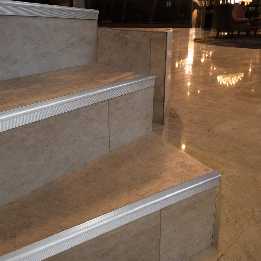 Customer photo review of Aluminium Stair Nosing 40 x 26mm Anodised Bullnose Edge for 3mm LVT
