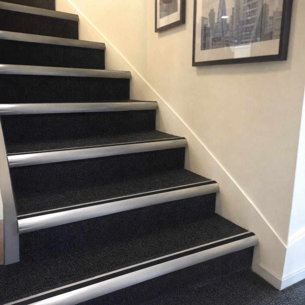 Customer photo review of Aluminium Stair Nosing 2.75m Bullnose Single Insert 57mm