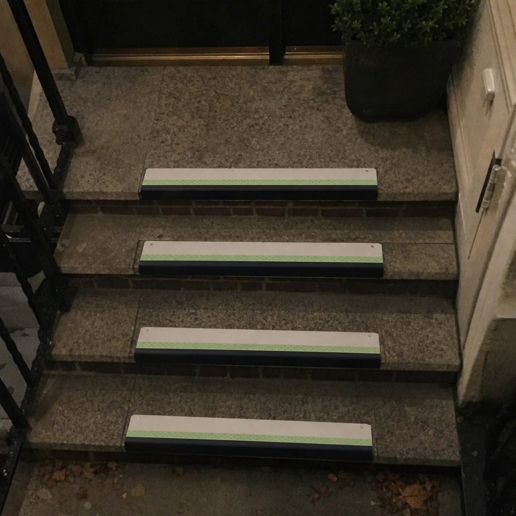 Customer photo review of PVC Stair Nosing 65x36mm Slimline Anti Slip Glow Edge, 11 Colours