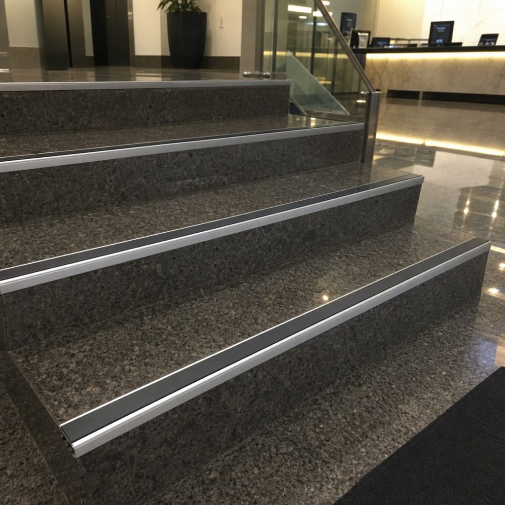 Customer photo review of Anti-Slip Aluminium Stair Nosing 45 x 20mm Tile-In – 11 Insert Colours