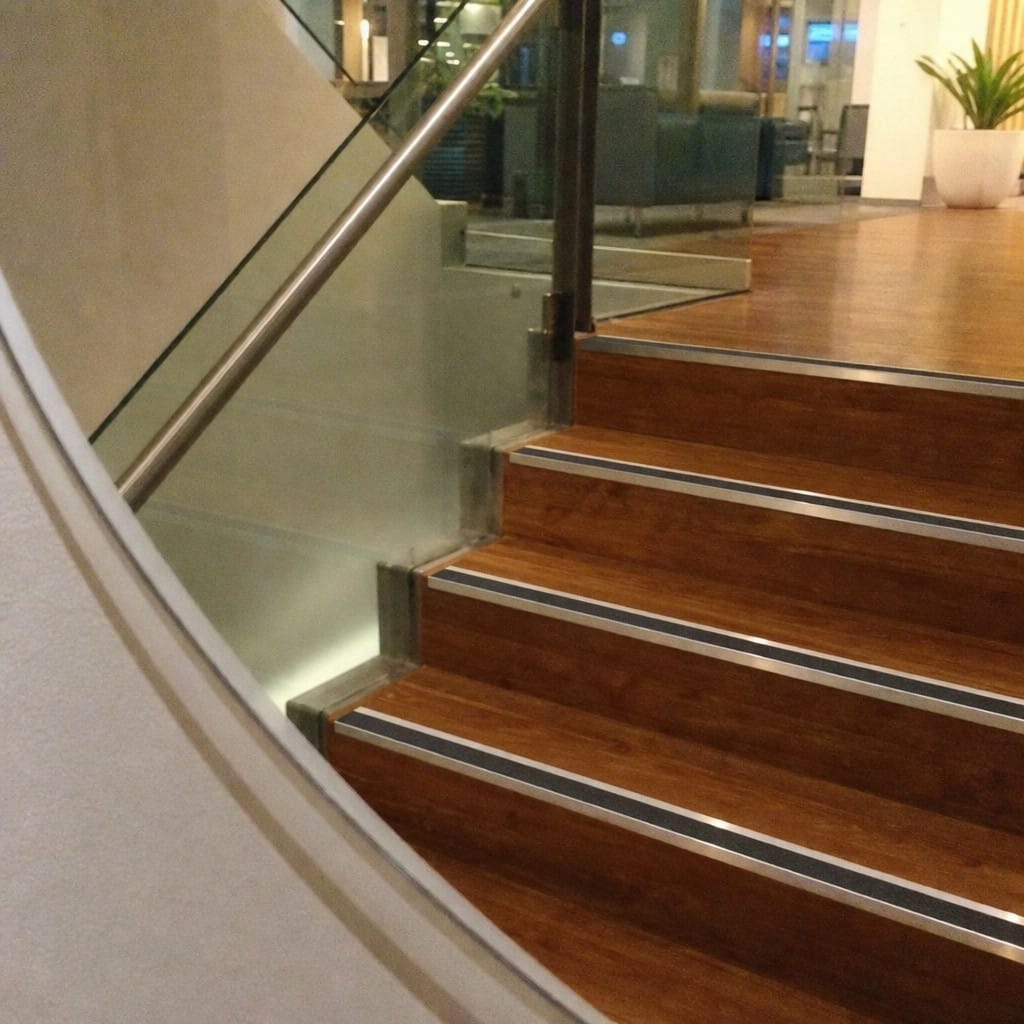 Customer photo review of Aluminium Stair Nosing 70mm Rake Back | Anti-Slip GRP Grit Insert