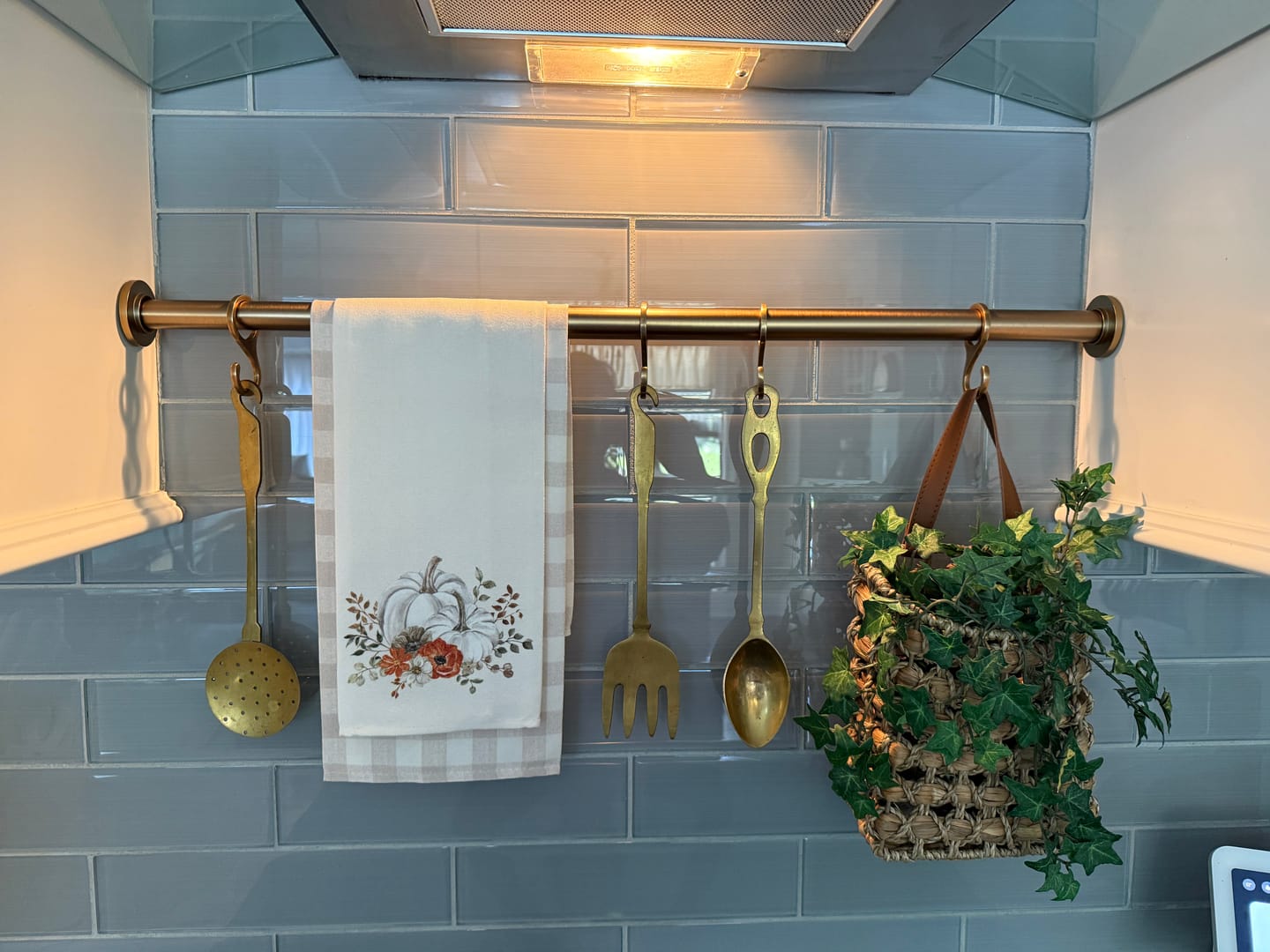 Customer photo review of Pot Rail – Antique Brass