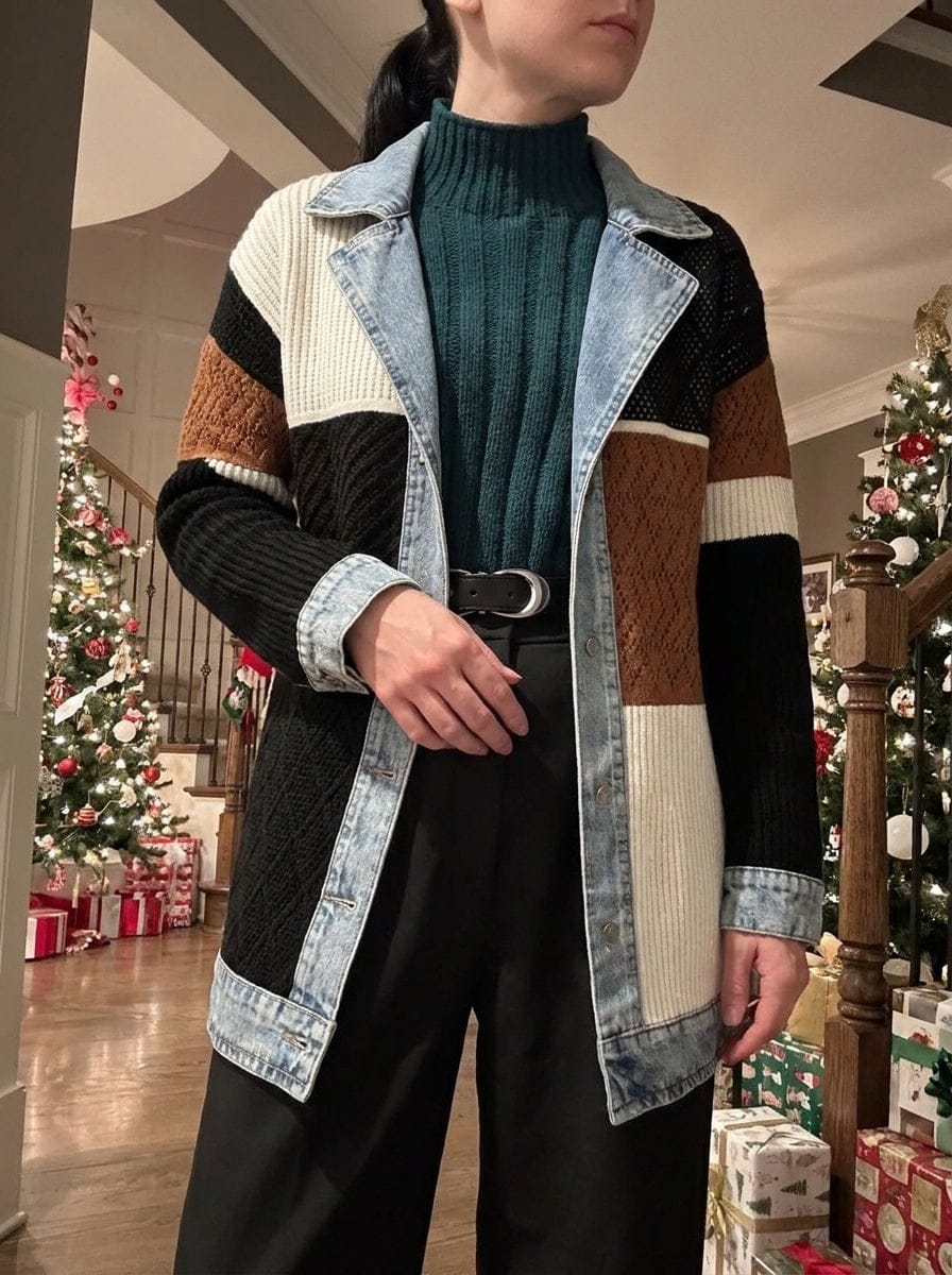 Customer photo review of Layered Knit Button Jacket with Denim-Inspired Detail