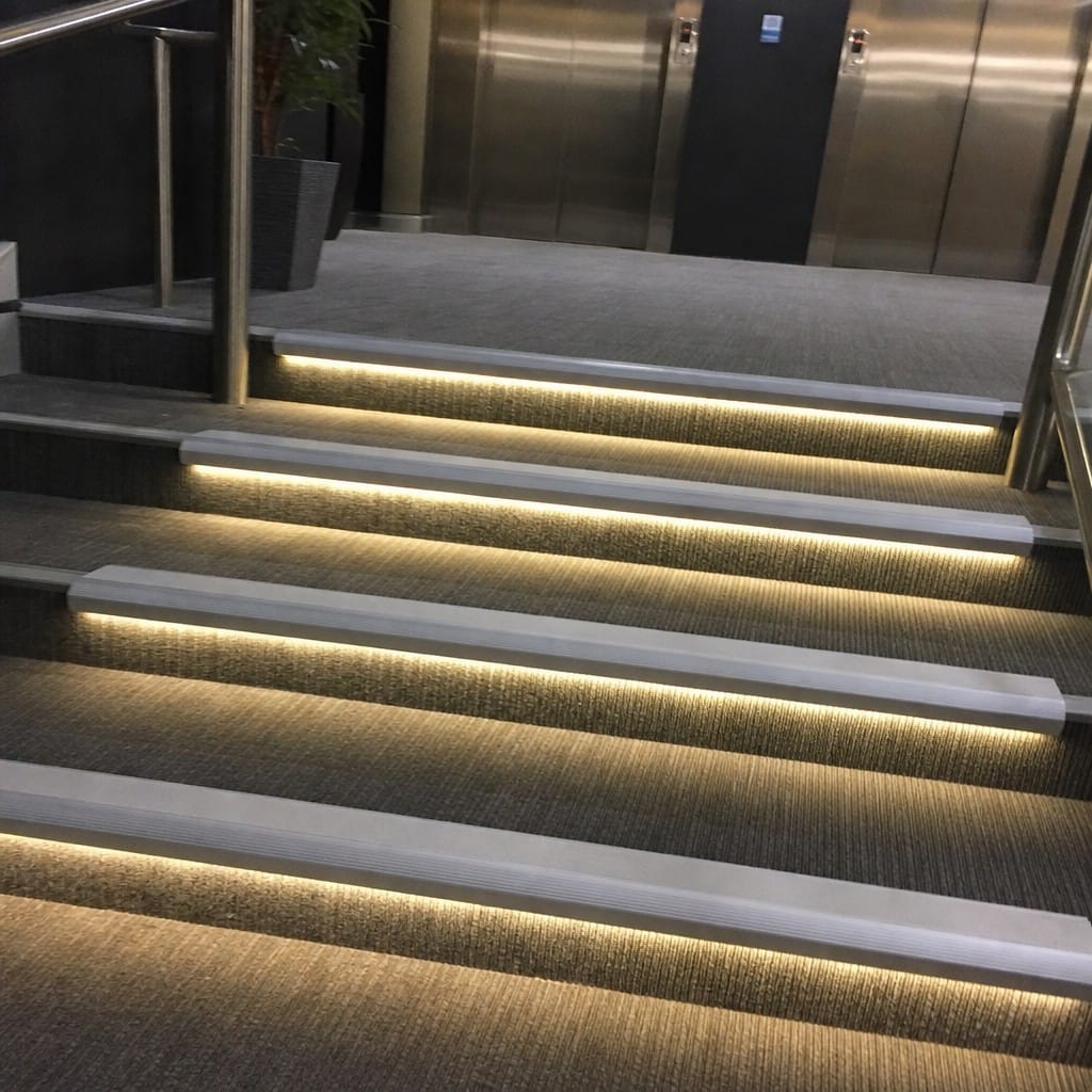 Customer photo review of Anti Slip Stair Nosing 76.5x26mm Aluminium with LED Lighting