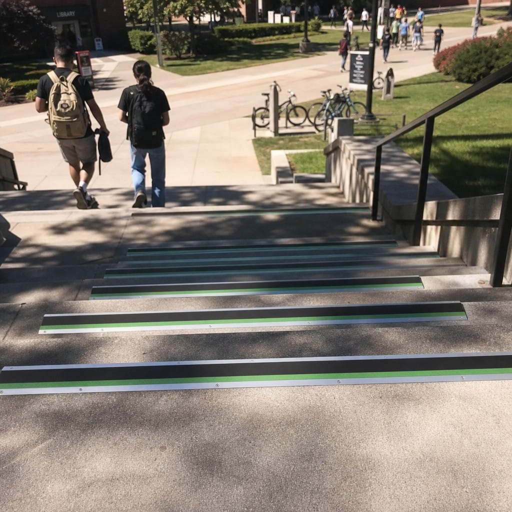 Customer photo review of Aluminium Stair Nosing 69x40mm Bullnose Anti Slip Glow Edge