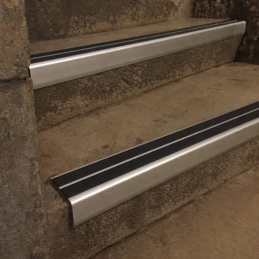 Customer photo review of Heavy Duty Chevron Aluminium Stair Nosing 2.75m, Double Insert, 60mm Riser