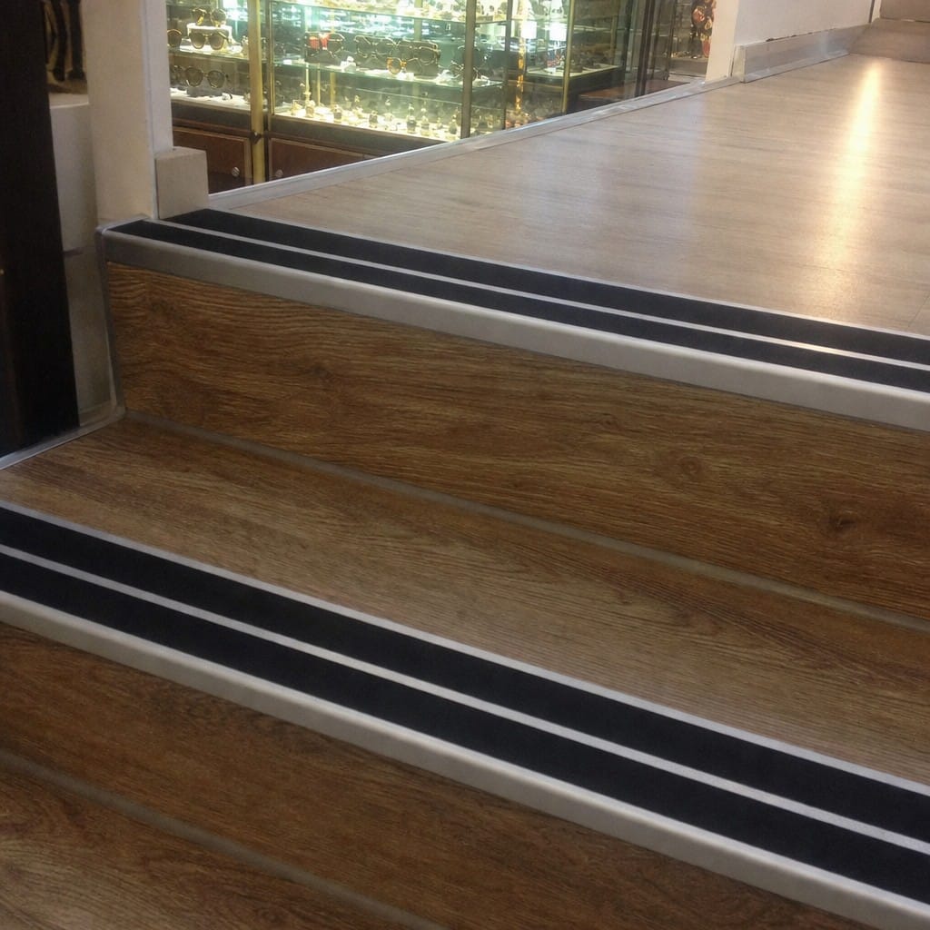 Customer photo review of Aluminium Stair Nosing 88x32mm Square Edge Twin Anti Slip Insert
