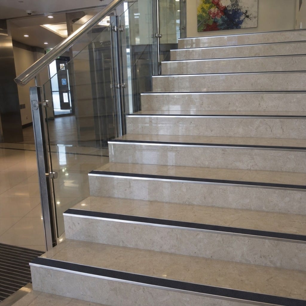 Customer photo review of Brushed Stainless Steel Anti-Slip Stair Nosing R10 R11 | Tiled & Stone Stairs | 30mm & 55mm