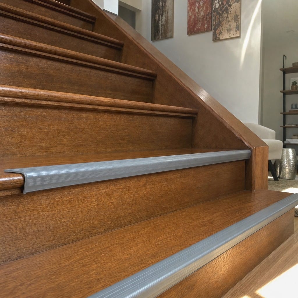 Customer photo review of PVC Stair Nosing 50x30mm Slip Resistant Rakeback Indoor, 2.75m Length