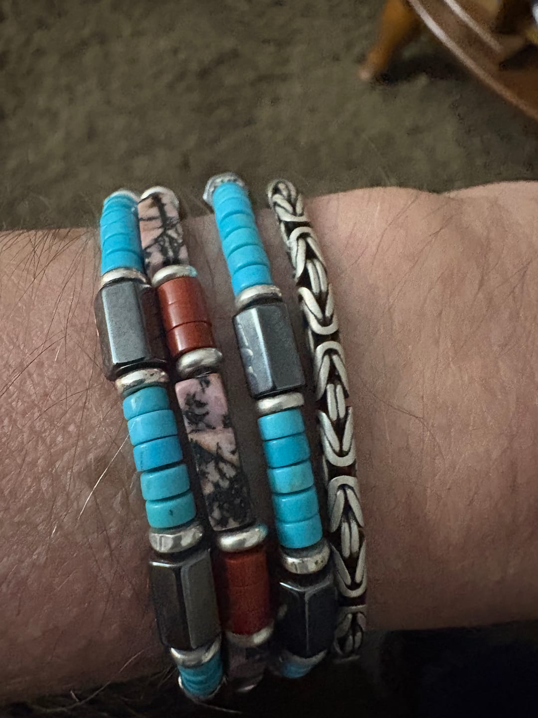 Customer photo review of Men’s Hematite & Turquoise Bracelet – Natural Stone Grounding Jewelry for Strength, Focus & Protection