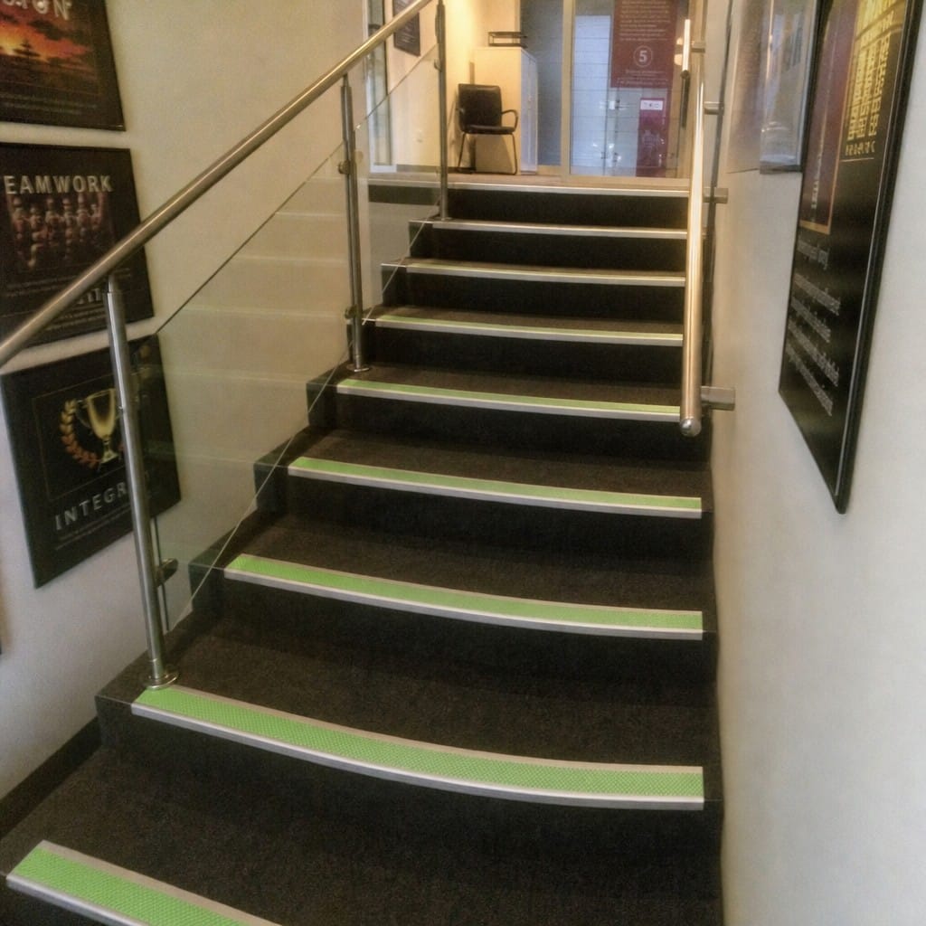 Customer photo review of Aluminium Stair Nosing 56x55mm with Photoluminescent Strip & PVC Insert