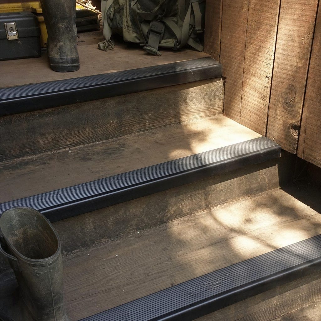 Customer photo review of Black Flexible PVC Stair Nosing 62mm – Anti-Slip Step Edging for LVT, Vinyl & Laminate Stairs | 1m & 2.7m