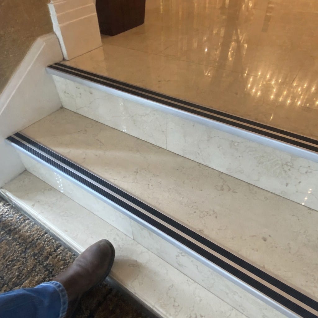 Customer photo review of Anti-Slip Stair Nosing 35 x 19.5mm Anodised Aluminium, Twin Rubber Inserts