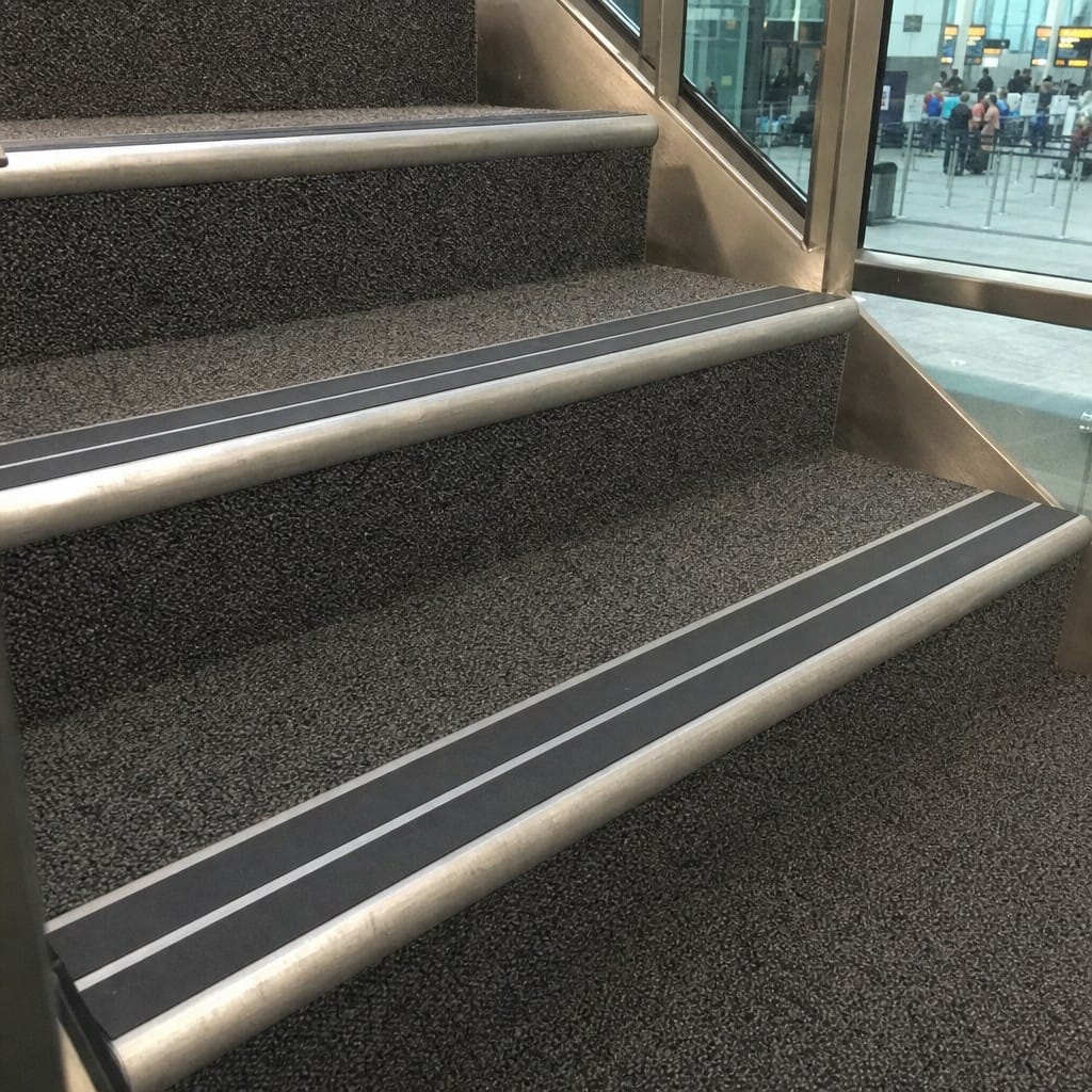 Customer photo review of Aluminium Stair Nosing 90mm Bullnose Twin Insert, 2.44m