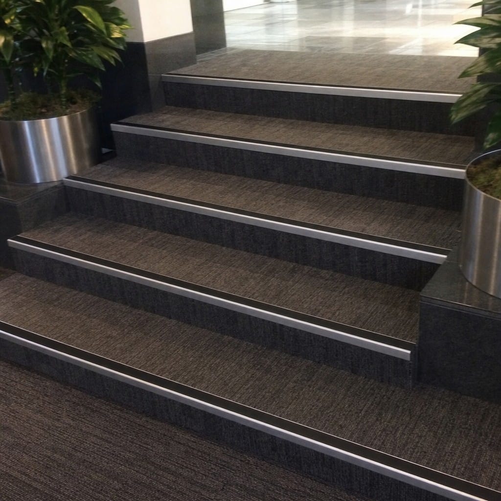 Customer photo review of Aluminium Stair Nosing 60x55mm Heavy Duty Square Back PVC Insert