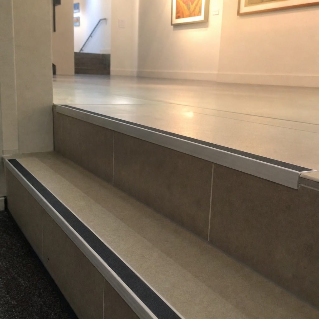 Customer photo review of Aluminium Tile-In Stair Nosing with Silicone Carbide Anti-Slip Insert, 26mm x 2.6m, for 10mm & 12.5mm Tiles