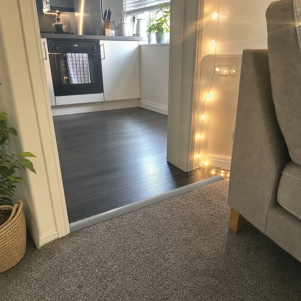 Customer photo review of Self-Adhesive PVC Floor Transition Strip | Carpet to Laminate Threshold