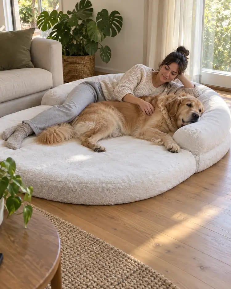 Customer photo review of The Human Dog Bed: A Sofa for You & Your Pet
