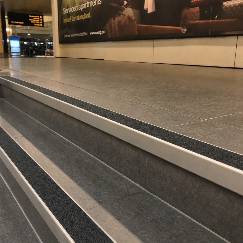 Customer photo review of Commercial GRP Aluminium Stair Nosing 63.3mm Tread Width