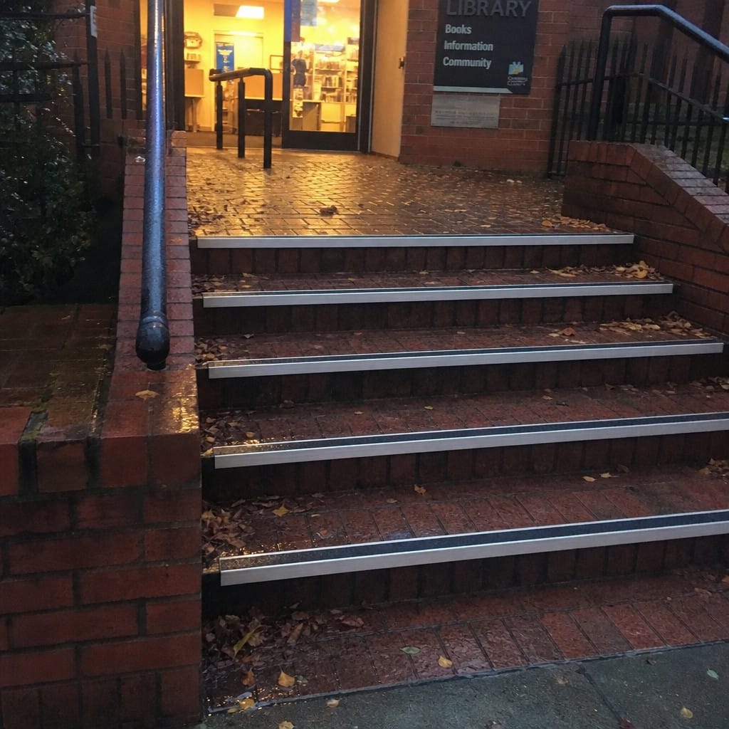 Customer photo review of Aluminium Stair Nosing 67mm x 55mm, PVC Insert, Slimline 67 x 55mm for Carpet & Laminate Floors
