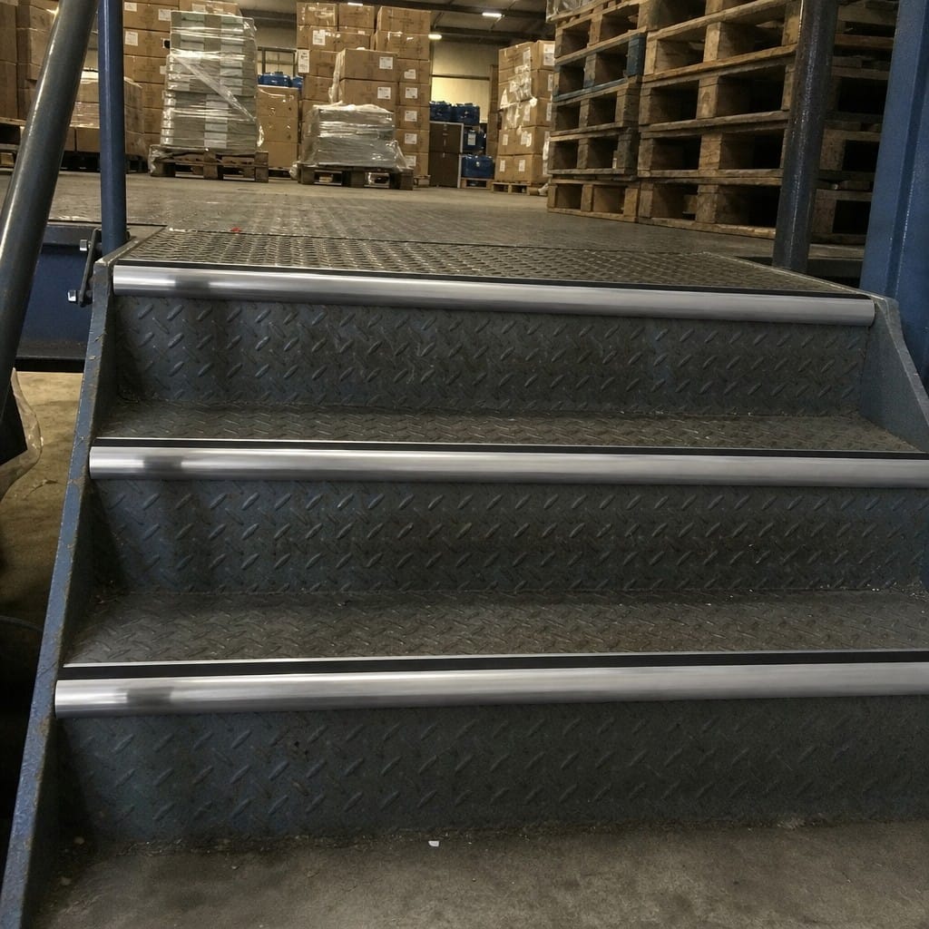 Customer photo review of Aluminium Stair Nosing 2.75m Bullnose Single Insert 57mm
