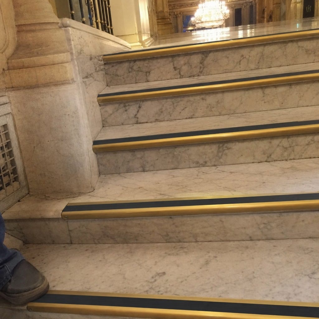Customer photo review of Solid Brass Stair Nosing 63.5mm Bullnose, Anti-Slip Insert, Cut to Size