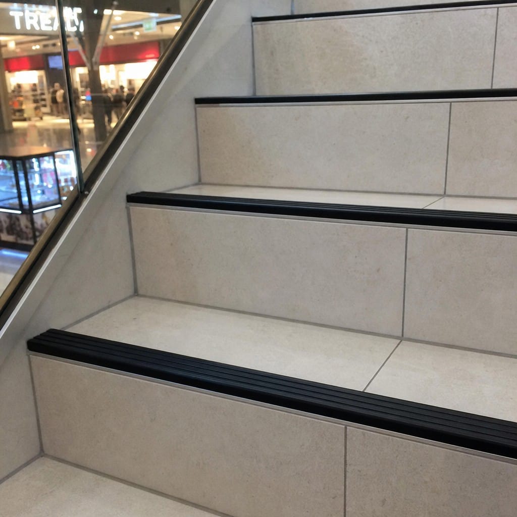 Customer photo review of Aluminium Tile-In Stair Nosing with Replaceable Anti-Slip PVC Tread, 25mm, 9mm and 11mm, 2.5m, Black or Grey