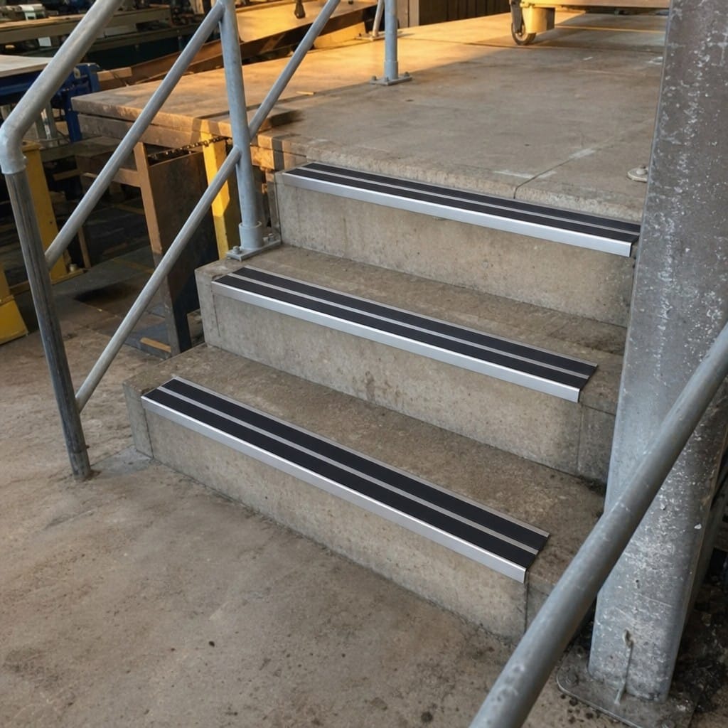 Customer photo review of Aluminium Stair Nosing 88x32mm Square Edge Twin Anti Slip Insert