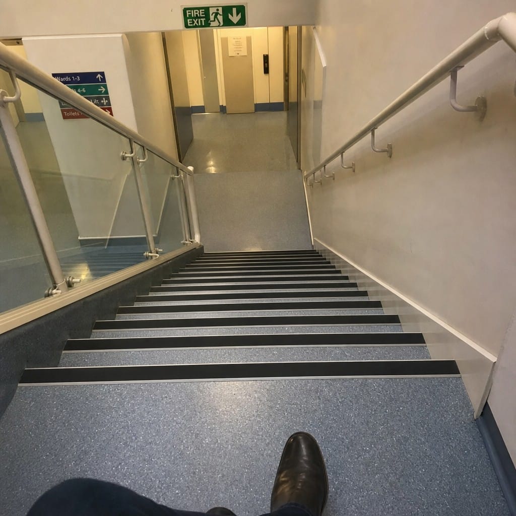 Customer photo review of Aluminium Stair Nosing 60x55mm Heavy Duty Square Back PVC Insert