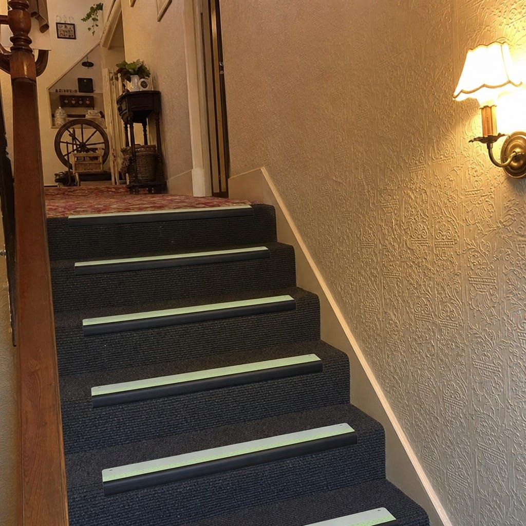 Customer photo review of PVC Stair Nosing 65x36mm Slimline Anti Slip Glow Edge, 11 Colours