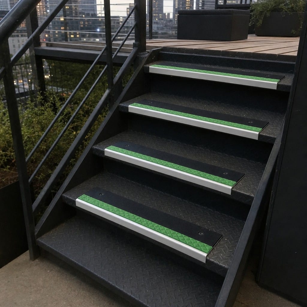 Customer photo review of Aluminium Stair Nosing 66x32mm Ramped Anti Slip Glow Edge