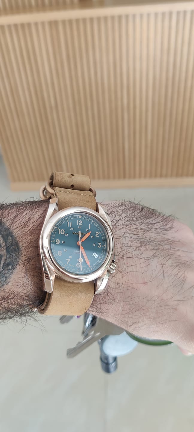 Customer photo review of VOYAGER - 100M Waterproof Bronze Automatic Field Watch | Sandstone Green