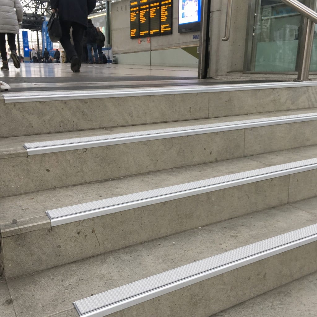 Customer photo review of Aluminium Tile-In Stair Nosing with Replaceable Anti-Slip Insert | 2.5m | 9mm & 11mm | Porcelain & Stone Stairs